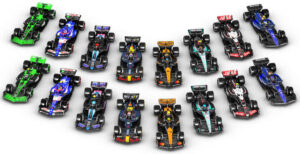 Foto dos modelos Formula 1 e Hot Wheels
