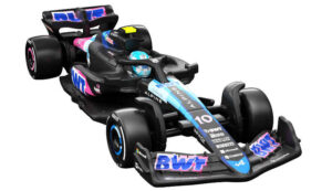 Foto da dianteira do Hot Wheel da escuderia Alpine da Formula 1