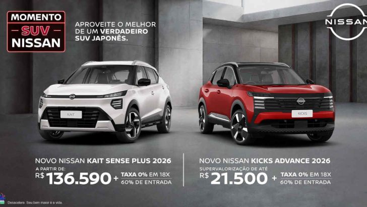 Arte da ação "Momento SUV Nissan", com o novo Kait e o Kicks