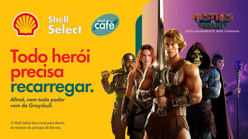 Arte para promover a parceria da Shell com a Sony para o filme Mestres do Universo, de He-Man